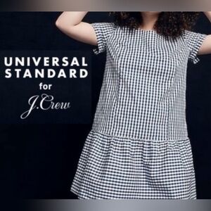 Universal Standard for J Crew Gingham Plaid Dropped Waist Dress w/Pockets NWT Sm
